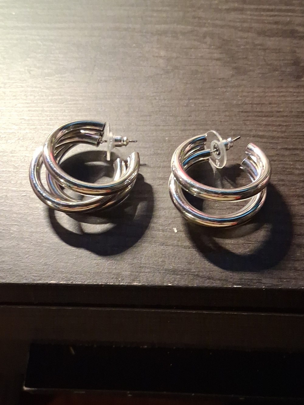Silver Triple Hoop Stud Earrings - Women Jewelry